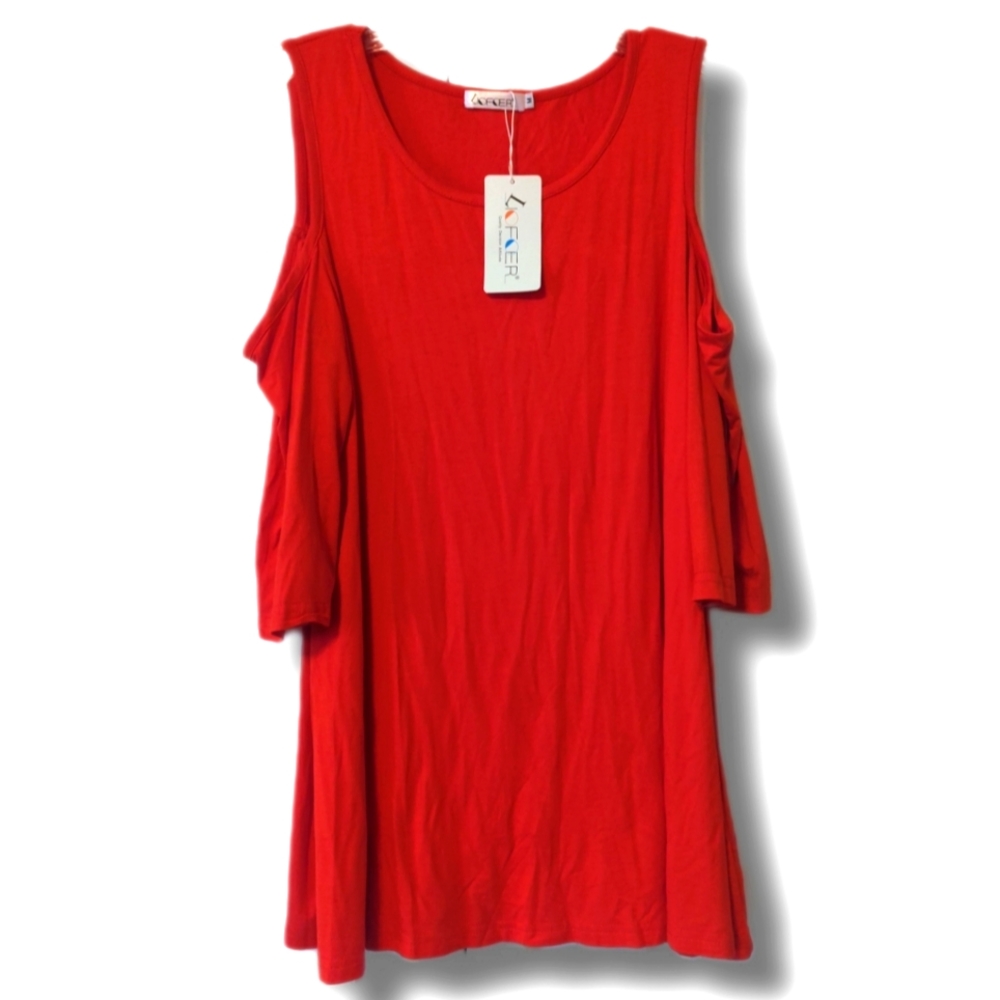Women's Casual Cold Shoulder Tunic Top Loose Blouse 3/4 Sleeve Shirt Size M